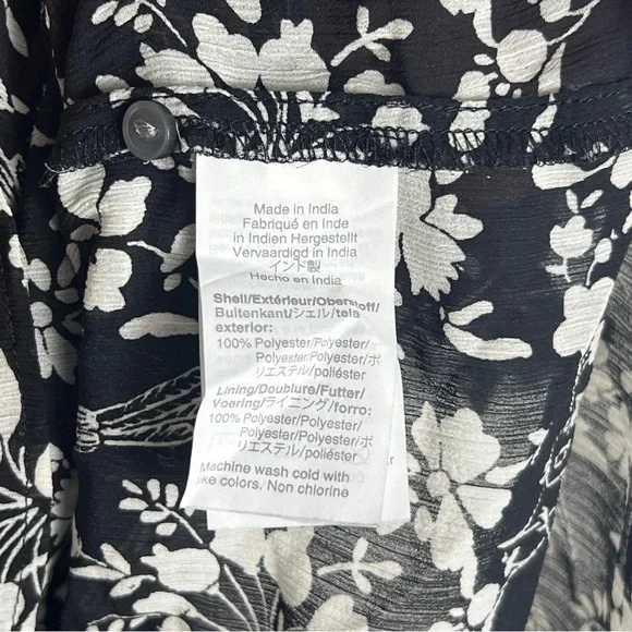 J Crew Black/Ivory Bird & Floral Toile Print Ruched‎ Sleeve Top Size Medium - Picture 6 of 8